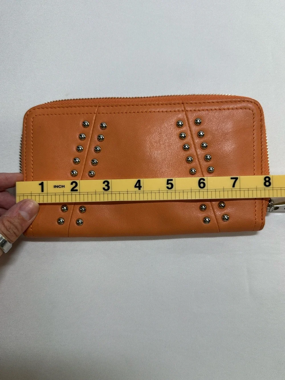 B. Makowsky Peach Leather Studded Hobo Bag Zip Wallet Set Leopard Lining Y2K⁠